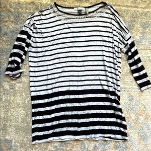 Black and white stripe jeweled and Pearl collar tunic